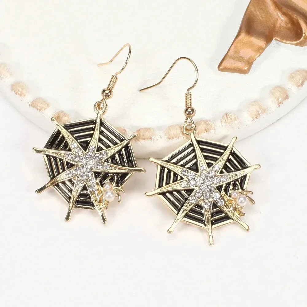 NWOT Halloween Earrings Dangle Spider Rhinestone